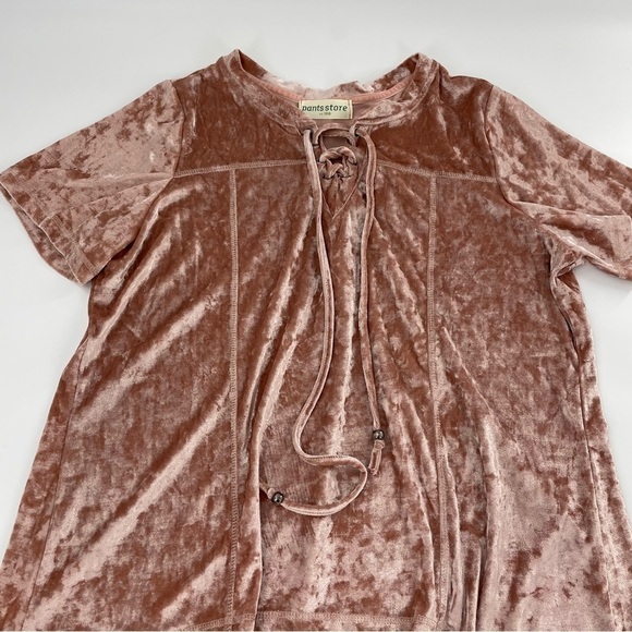 Blush Rose Pink 90s Y2K Crushed Velvet Lace Up Oversized Top - Picture 2 of 10